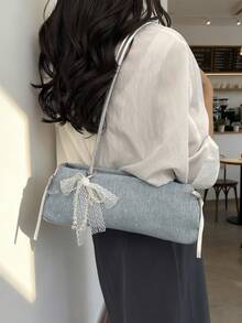 Hevel, New Fashion Denim Handbag, Baguette Bag Suitable For Parties, Outings, Vacations, Shopping And Daily Use, Can Store Coins, Women's Shoulder Bag, Also Suitable As Work Bag For Office Ladies, College Students And Professional Women, Elegant Women's Bag, Office - Baby Blue - View 6