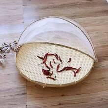 1pc Woven Food Service Tent Basket, Outdoor Bamboo Mesh Fruit Tray With Lid, Picnic Storage Dust-Proof Tool Basket - Beige - View 2