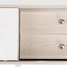 TV Stand With Two Drawers, TV Table, Low TV Board With Two Sliding Doors. Black And Natural Wood - 白色 - 查看 4