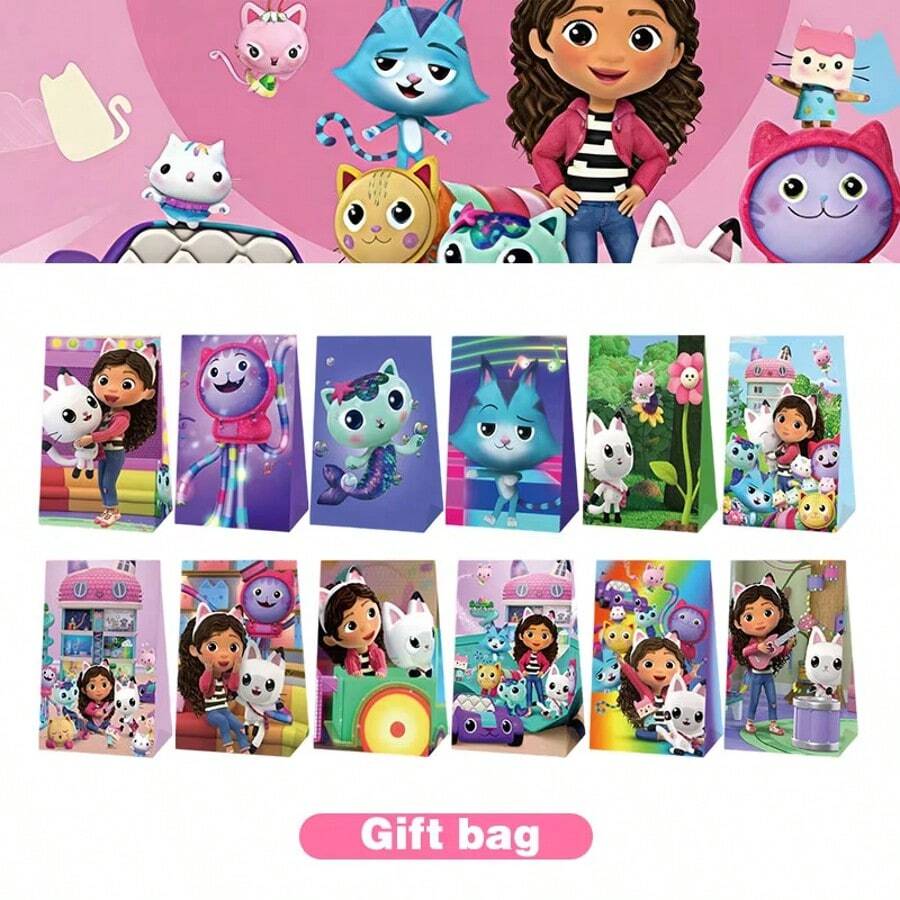 Universal 12pcs Gabby Cat Birthday Party Supplies Cake Decoration Gift Bag Candy Box - Multicolor - View 1