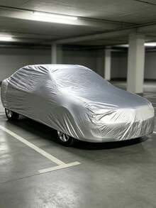1pc PEVA Material Single Layer Car Cover, All-Weather Protection, Waterproof, Windproof, Snowproof, Dustproof, Lightweight And Portable, Easy Installation, Suitable For All Car Models, Garage Storage And Organization - Silver - View 4