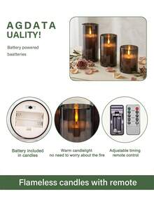 3pcs Flameless Candle Lights With Timer Remote Control, Battery Operated Realistic Candles, Suitable For Halloween, Christmas, Valentine's Day, Mother's Day, Gift, Birthday, Proposal, Wedding, Party, Holiday - Black - Warm Glow - View 8
