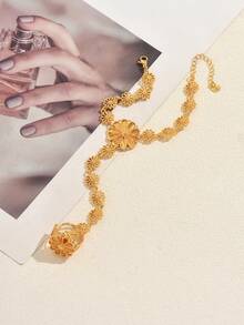 1pc Elegant Exotic Sunflower Single Finger Ring Bracelet, Suitable For Women's Banquet, Party, Wedding - Gold - View 11