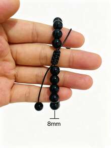 1pc Handmade Woven Bracelet, Suitable As A Mala Bead Bracelet For Men And Women As An Accessory. 8mm Handmade Adjustable Woven Bracelet, Couples And Friends Accessory, Suitable For Daily Gatherings And Parties. - Black - View 7