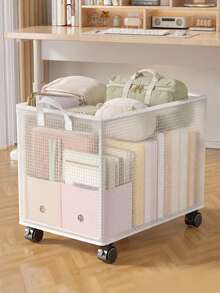 1 pieza Carrito de almacenamiento plegable de gran capacidad con ruedas, carrito de aperitivos de PVC impermeable, adecuado para libros, documentos, ropa y aperitivos, se puede colocar debajo del escritorio, al lado de la cama, en el dormitorio y en la residencia estudiantil, perfecto para Navidad, Acción de Gracias, Halloween, regreso a la escuela y organización del hogar - Blanco - Ver 6
