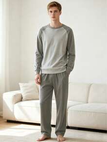 2PCS Men's Spring/Autumn Thin Long Sleeve Long Pants Casual Lazy Minimalist Pajamas - Multicolor - View 3