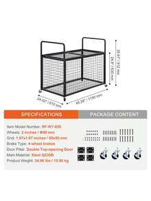 Rolling Sports Ball Storage Cart Lockable Basketball Cage With Double Lids Sport Equipment Holder Organizer For Indoor Outdoor Steel Storage Rack For Garages Playgroup Gym And Schools - 45 X 24 X 25 Inch - View 7