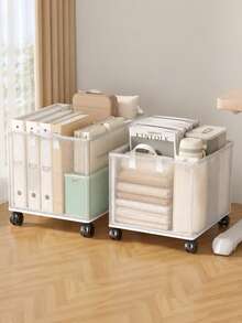 1 pieza Carrito de almacenamiento plegable de gran capacidad con ruedas, carrito de aperitivos de PVC impermeable, adecuado para libros, documentos, ropa y aperitivos, se puede colocar debajo del escritorio, al lado de la cama, en el dormitorio y en la residencia estudiantil, perfecto para Navidad, Acción de Gracias, Halloween, regreso a la escuela y organización del hogar - Blanco - Ver 5