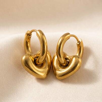 1 Pair Personalized 22K Gold-Plated Stainless Steel Hollow Heart-Shaped Pendant Earrings YK2 Street Style Women Daily Party Wear