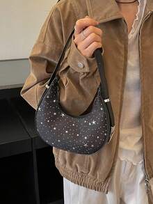 跨境熱銷星月造型女款手提包，2026新款小眾韓系時尚百搭單肩斜挎包 - 黑色 - 查看 8