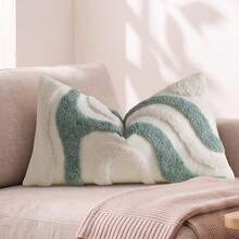 1PC/2PCS Boho Abstract Wave Tufted Throw Pillow Covers, 3D Textured Geometric Square Cushion Cases, Soft Curved Striped Decor Sofa Pillows For Minimalist Wabi-Sabi Neutral Living Room Home Decor, Multiple Colors Available, Pillow Inserts Not Included - Teal Blue - View 9