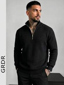 GRDR Men's Casual Long Sleeve Zip-Up Cardigan Sweater, Versatile Everyday Wear Knit Sweater - Black - View 5