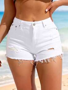 Women Denim Shorts - White - View 1
