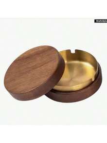 Walnut Desktop Ashtray With Stainless Steel Windproof Lid, Gift Office/Home Decor Smoking Accessories (Wood Shell, Slight Texture/Color Difference From Picture, Normal Use) Portable Decorative Ashtray For Outdoor Indoor Parties - One Size - View 12