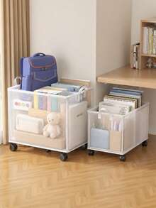 1 pieza Carrito de almacenamiento plegable de gran capacidad con ruedas, carrito de aperitivos de PVC impermeable, adecuado para libros, documentos, ropa y aperitivos, se puede colocar debajo del escritorio, al lado de la cama, en el dormitorio y en la residencia estudiantil, perfecto para Navidad, Acción de Gracias, Halloween, regreso a la escuela y organización del hogar - Blanco - Ver 7