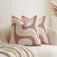 1PC/2PCS Boho Abstract Wave Tufted Throw Pillow Covers, 3D Textured Geometric Square Cushion Cases, Soft Curved Striped Decor Sofa Pillows For Minimalist Wabi-Sabi Neutral Living Room Home Decor, Multiple Colors Available, Pillow Inserts Not Included - Pink - View 7