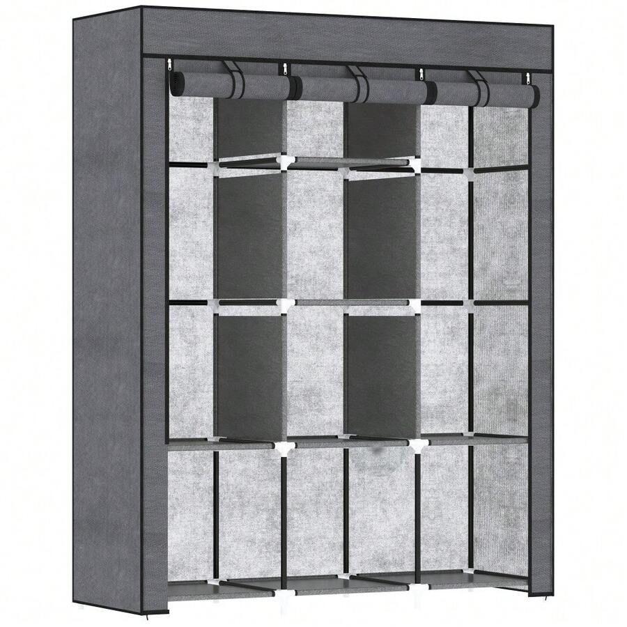 Fabric Wardrobe, With Rails And Shelves - Dark Grey - T0001-01-3162 - View 1