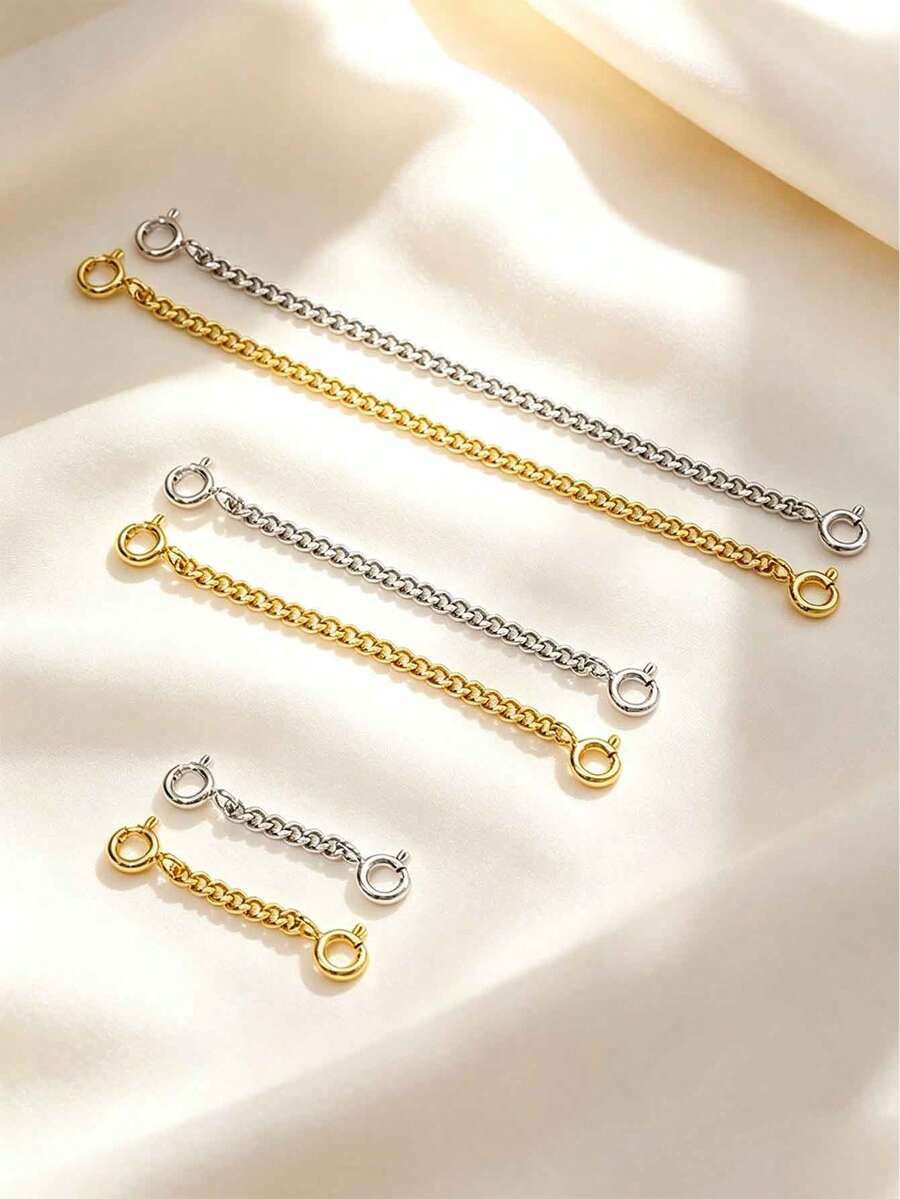 1/3pcs 18K Stainless Steel Extender Chain, Bracelet Safety Chain Necklace Extension Chain, DIY Double-Ended Spring Clasp Finishing Accessories Material - Double-ended Extension Chain - View 1