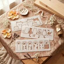 3 buah Set Stensil Grafiti DIY Motif Kucing Lucu, Cocok untuk Kanvas, Dinding, Furnitur, dan Kain. Alat Lukis Dekoratif Motif Kucing yang Dapat Digunakan Kembali, 3 buah Stensil Perbatasan Tema Hewan Peliharaan, Ideal untuk Dekorasi Rumah, Melukis, dan Scrapbooking, Hadiah Sempurna. - Set - View 1