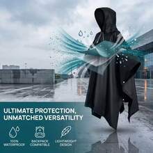 Black Hooded Rain Cape, Waterproof Reusable Raincoat, Lightweight All-Weather Rain Poncho, Suitable For Daily Commute And Outdoor Use, Ideal For General Users And Daily Commuters, All-Season Rain Gear - A - View 9