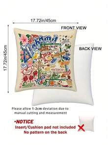 1/2/4PCS Faux Embroidery Print Super Soft Travel Souvenir Pillowcase, City Landmark And Cultural Symbol Full Print Design, Suitable For Bedroom, Living Room, Sofa And Other Home Decor, Personalized Decorative Item With Zipper Closure, Machine Washable - Perfect For Home And Office Decoration, Single-Sided Print, Pillow Insert Not Included - Red - View 3