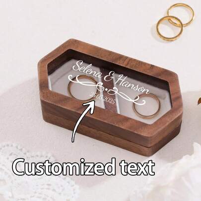 1pc Personalized Wooden Ring Box, Customized Engraved Engagement Proposal Ring Box, Acrylic Ring Box, Dual Slot Ring Box