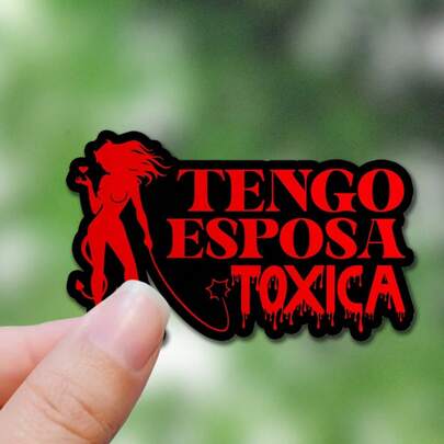Multi-Pack Funny Stickers "I Have A Toxic Wife", Humorous Latin American Girlfriend Relationship, Glossy Self-Adhesive Stickers, Suitable For Phone Decoration Stickers, Tablet Stickers, Water Bottle, Notebook, Laptop, Hard Hat, Car And Other Smooth Surface Decoration Stickers