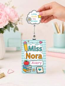 1pc Custom Teacher Name Badge Reel & ID Card Holder Set,Staff Luggage Tag Combo,Teacher Appreciation Gift,Back To School,Retractable Name Tag Clip - Multicolor - View 15