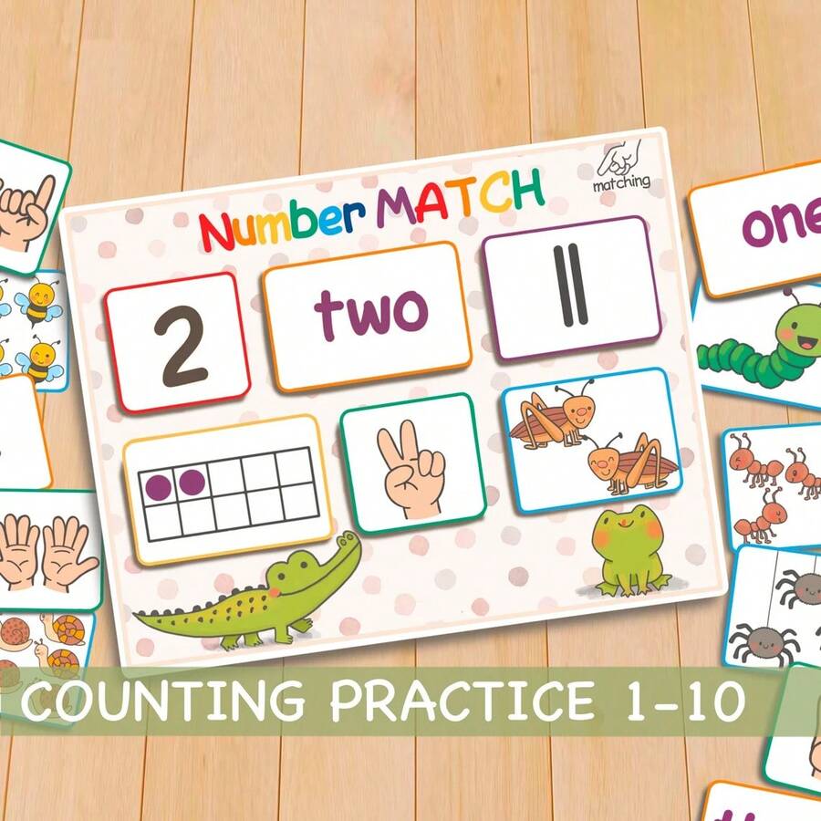 Number Matching Practice Book With 66 Round Dot Task Tracker, 29*21cm, Math Counting, Develops Logical Thinking, Creativity And Hands-On Ability, Suitable For Stress Relief, Family Interaction - Crocodile Counter - View 1