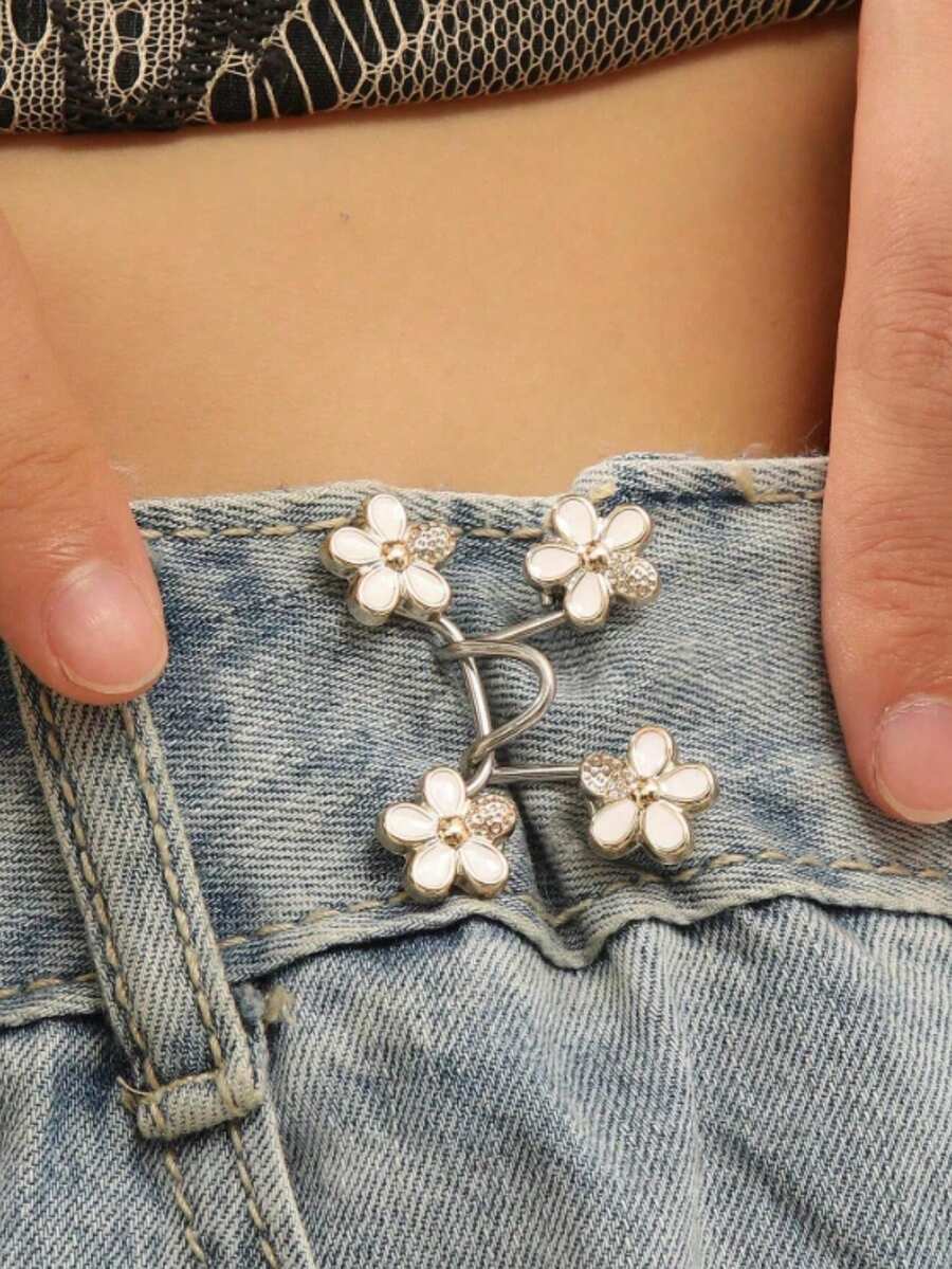1pc Women's Metal Fashion Acanthus Leaf Decor Waist Buckle, Detachable Adjustable For Pants And Skirts, Anti-Exposure, Suitable For Summer Daily Casual Use, Gift For Friends