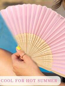 1-69pcs Pink Bamboo Folding Hand Fan Set With Organza Bag, Satin Ribbon Bow And Thank You Card, Wedding Guest Favors, Summer Party Handheld Fan, Bridesmaid Gift, Bridal Shower And Outdoor Wedding Decor - Multiple Styles - View 7
