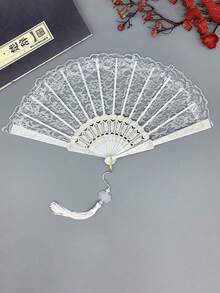 1pc Oriental Black Lace Folding Hand Fan With Tassels, Perfect Match For Hanfu And Cheongsam, Stage Performance, Photo Decoration, Hand Fan, Wedding Decoration, Adult Party Gift, Folding Fan, Witchcraft Supplies - Multicolor - View 14