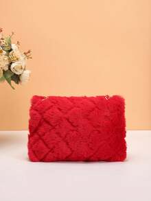 Nuova borsa a tracolla versatile e soffice da donna con cinturino a catena, piccola borsa quadrata da spalla con chiusura - Rosso - Visualizzare 7