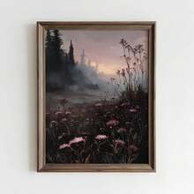 1pc Canvas Wall Art, Framed Wall Decor, Misty Forest Thistle Meadow Sunset Oil Painting, Dark Pastoral Landscape Canvas Wall Art, Vintage Natural Style Wall Decor Poster, Suitable For Living Room, Bedroom, Country Cottage, Log Cabin, Farmhouse Home Wall Decoration, Perfect Country Style Art Gift, Gothic Decor Poster, Room Decor, Home Decor, Holiday Poster - Multicolor - View 6