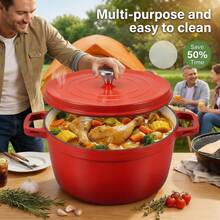 Outdoor Patio Cookware, Cast Iron Enamel Pot, With Lid, For Cooking (Stewing, Frying, Baking, Soups, Stews) - Patio, Home, And Kitchen, Sturdy, Durable, Non-Stick, Heat Resistant Up To 500°C. - Red - View 8