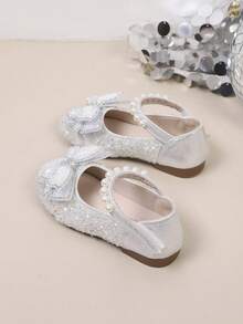 1 Pair Baby Girl Bow Decor Flat Shoes Princess Shoes Spring Autumn Rhinestone Baby Shoes - Beige - View 3