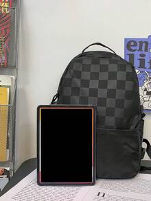 Checkered Large Capacity Backpack, Outdoor Travel Laptop Backpack - Multicolor - View 11