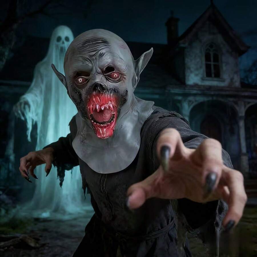 1 buah Topeng Lateks Vampir Horor Halloween, Topeng Wajah Zombie Menakutkan untuk Pesta Cosplay - MultiWarna - View 1