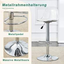 2 Pack Adjustable Bar Stools: Transparent Backrest + Silver Metal Legs, Height Adjustable 82-104cm, - 白色 - 查看 10
