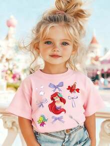 The Little Mermaid Ariels And Friends Kids T-Shirt 100% Cotton Crew Neck Summer Tee Girls Boys Mermaid Cute Short Sleeve Vacation Holiday Gift Top - 粉色 - 查看 1