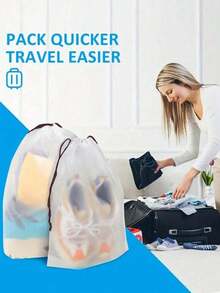 1pc Transparent Shoe Storage Bag With Drawstring, Portable Waterproof Shoe Packaging Bag, Multi-Functional Shoe Organizer Bag, Unisex Travel Supplies, Home Storage And Organization,Travel Essential,Room Décor - White - View 7