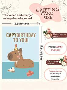 1 tấm thiệp chúc mừng sinh nhật Capybara tắm đáng yêu phong cách hoạt hình, nền xanh nhạt mềm mại, in hình Capy đội mũ tiệc, thiết kế hài hước, quà tặng sinh nhật cho người yêu động vật, trẻ em và bạn thân - Thiệp chúc mừng phong bì dày - Xem 2