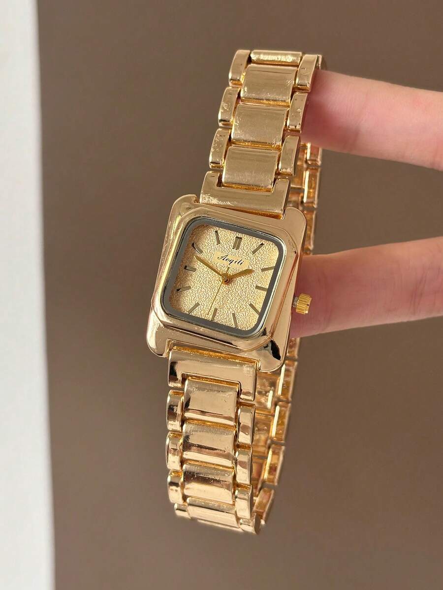 1pc Gold Asymmetrical Dial Women's Quartz Watch, Fashionable And Elegant, Suitable For Daily Wear, Also A Great Gift - Gold - View 1