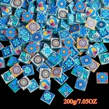 100/200g Medieval Floral & Bird Style Glass Mosaic Tiles, Spray-Painted Abstract Art Mosaic Glass Pieces, 2.3*2.3cm Mixed Random Patterns, Suitable For Art Crafts, Fish Tank & Pool Inlay, Stair & Wall Home Decor - LST-01 - View 8