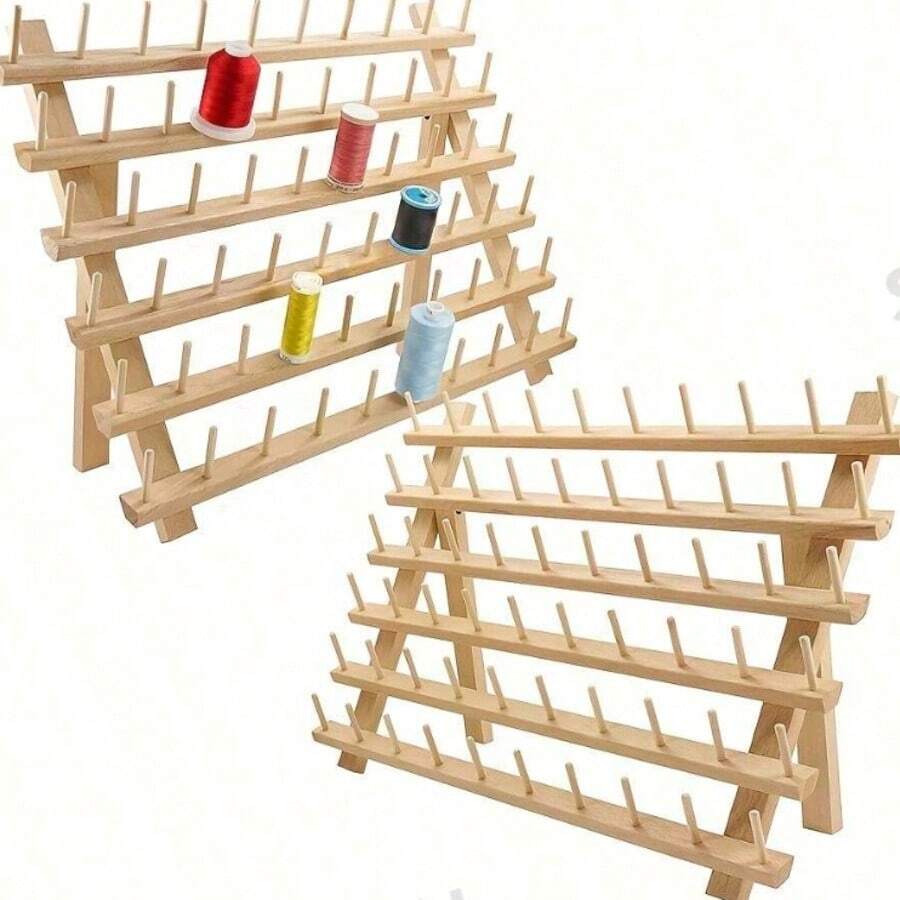 Estante de almacenamiento de carretes de madera, organizador de hilo, soporte para carretes de hilo de coser, estante de almacenamiento de núcleos de hilo, adecuado para costura, acolchado, bordado y tejido (incluye 30 clavijas de madera) - Bohemio - Ver 1