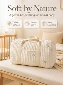 1pc Beige Large Capacity Shoulder Bag With Embroidery, Mommy Maternity Organizer Bag For Outings - Beige - View 18