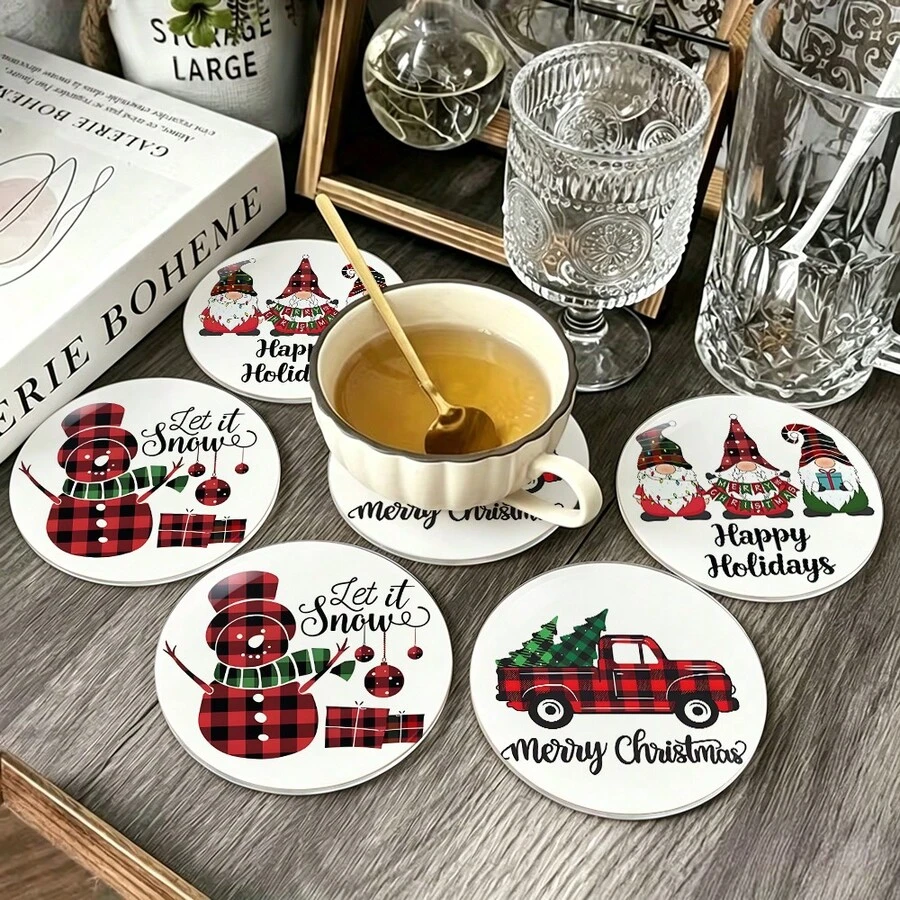 1 Set Christmas Design PET Non-Slip Coasters, Home Kitchen Decor Accessories, Outdoor Garden Supplies, Suitable For Various Holiday Gatherings, Wedding Party Gifts, Autumn Thanksgiving, Halloween, Christmas Decoration Gifts - PET-1924 - View 1