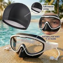 Kids Swim Goggles And Swim Cap Set Ages 9-16 Silicone Swimming Mask Anti-Fog Leakproof Youth Pool Gear With Bathing Cap For Teen, First Day Of School - Multicolor - View 8