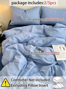 2/3件組 100%純棉條紋被套組（不含被芯）－柔軟透氣床上用品（1件被套 + 1/2件枕套），現代條紋印花床品，適用於臥室/客房，居家與宿舍必備裝飾，四季舒適床上用品套裝 - 彩色 - 查看 4