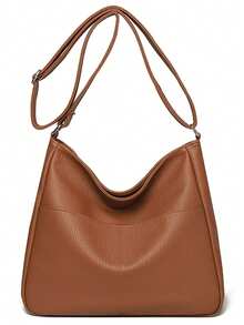 極簡風軟皮托特包 女款 2026新款 大容量 百搭 單肩斜跨包 通勤 Hobo Bolsa Sac A Main - 棕色 - 查看 4